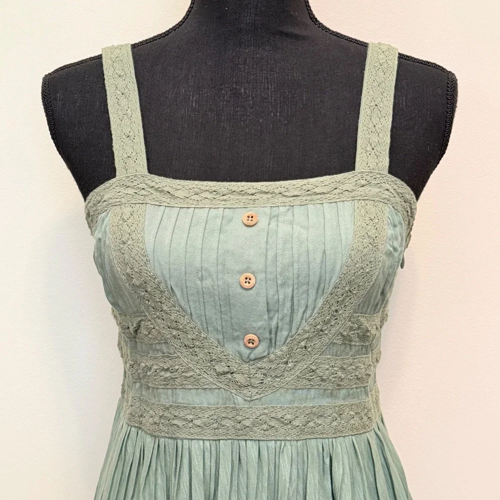 Matilda Jane Joanna Gaines Sage Green Lace Crinkle‎ Pleated Mini Dress Womens S